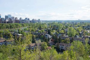 Aerial-View-Of-Calgary-In-Springtime-Downtown-River